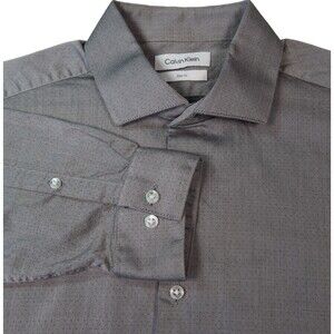 Calvin Klein Mens Slim Fit Button Up Shirt Size 16.5x34/35 Stretch Gray